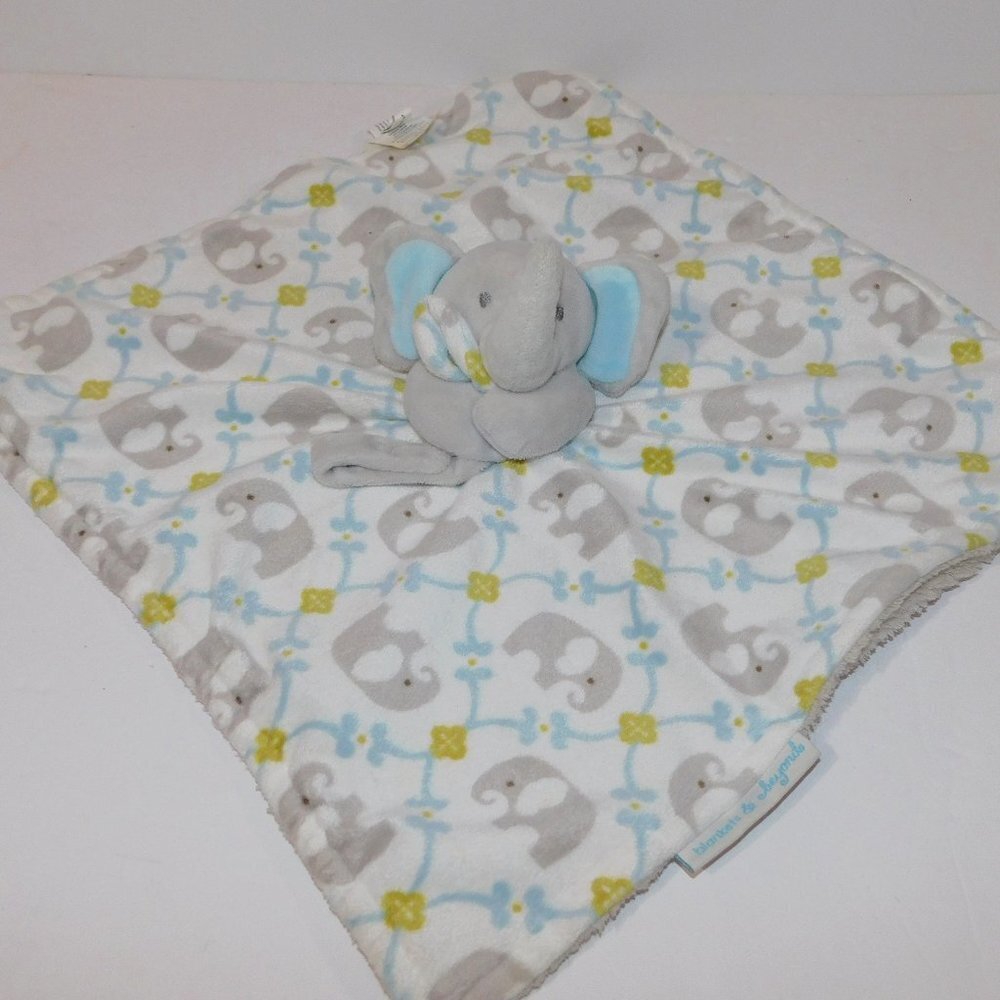 Blankets & Beyond elephant Baby Security Gray Blue Green Blanket Paci holder